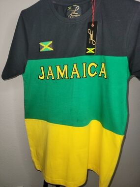 Jade Jamaica Colorblock Tee in Black, Green & Yellow